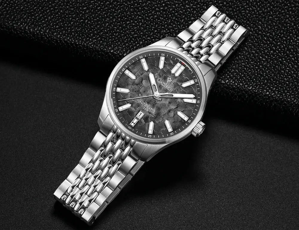 CADISEN automatic men's wristwatch with blue dial and stainless steel bracelet