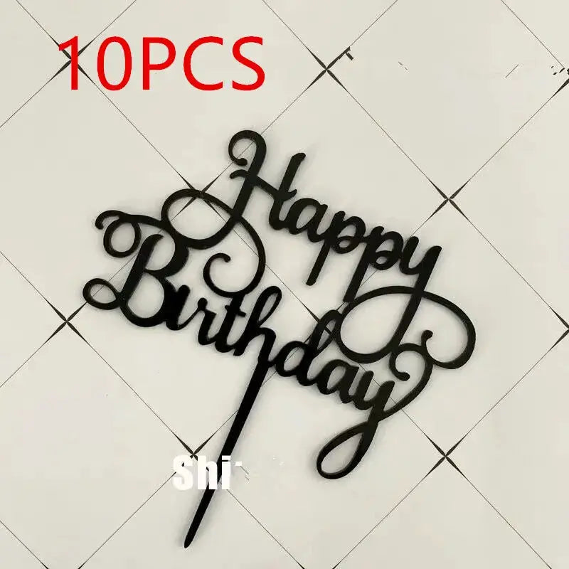 10 Pcs Rose Gold Silver Black Acrylic Cake Toppers Set For Birthday Parties Baby Showers And Dessert Decoration
