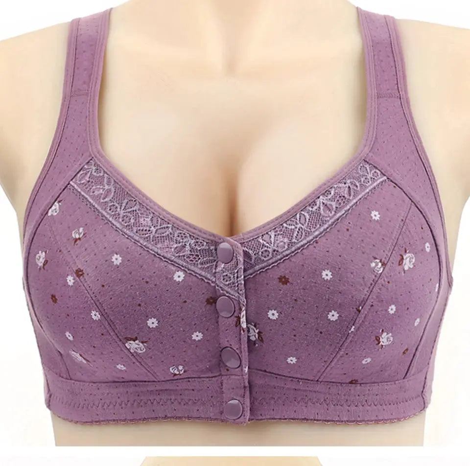 Bra front-closure purple lace floral pattern bralette