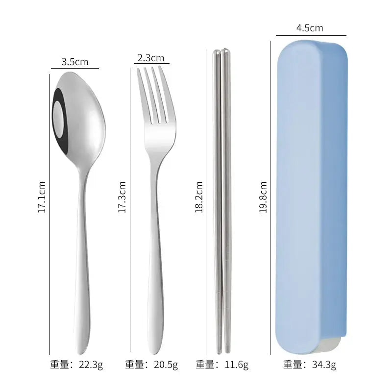 3 Piece Portable Stainless Steel Dining Set For Students With Compact Case Knife Fork Spoon Eco Friendly