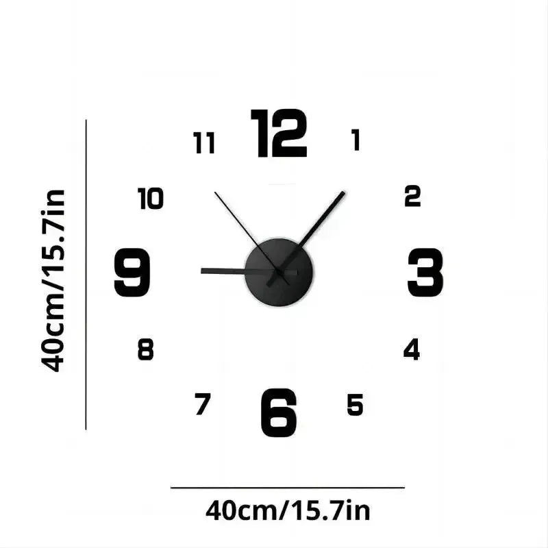 Simples Market wall clock sticker with large black numerals on white acrylic mirror finish