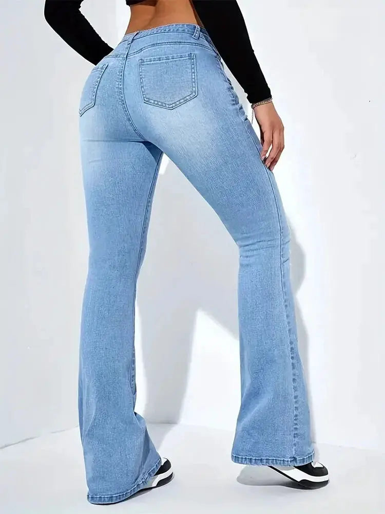 Women Flare Jeans High Waist Moustache Wash Denim Bell Bottom Y2K