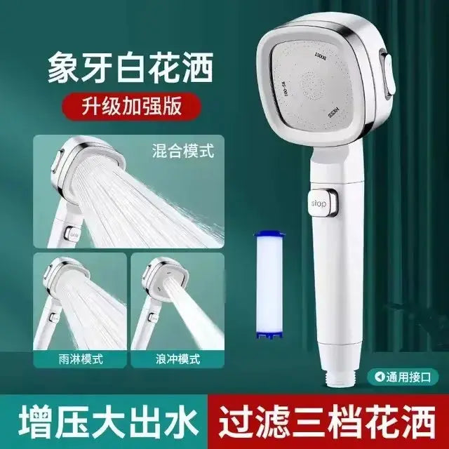 Simples Market white chrome 3-mode high-pressure shower head with water-saving spray and filter cartridge