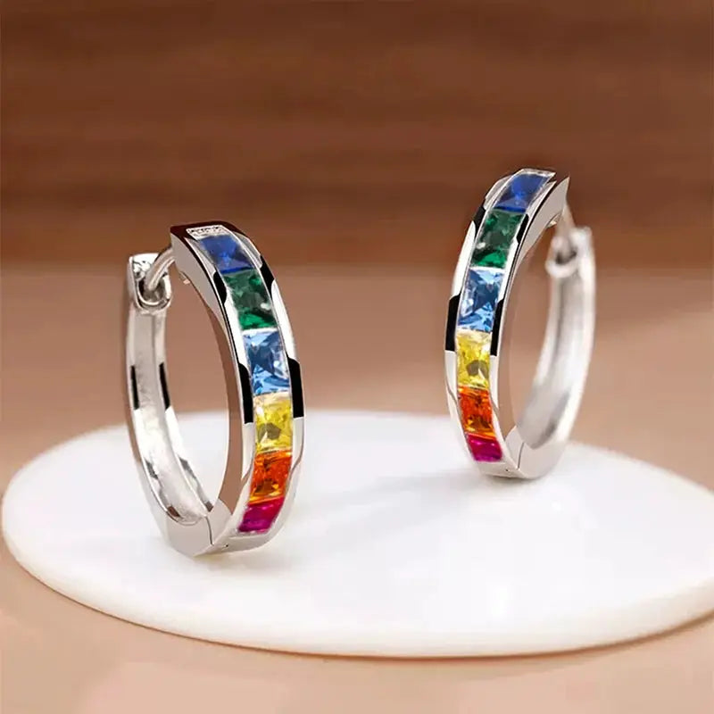 Huitan Classic Design Women Hoop Earrings With Princess Square CZ Cubic Zirconia Elegant And Versatile Jewelry