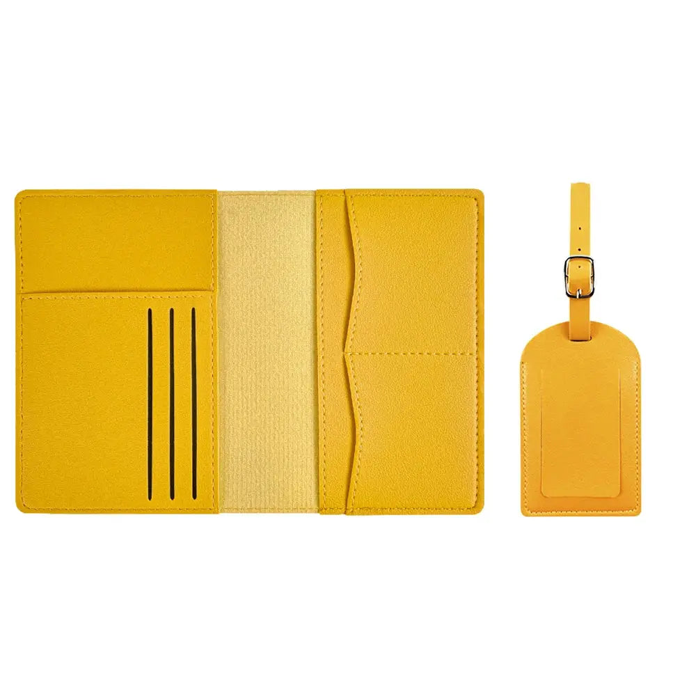 Travel passport cover set in yellow from Simples Market with luggage tag and card slots