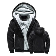 Men's black hooded winter jacket with thick fleece lining and zip front, Simples Market
