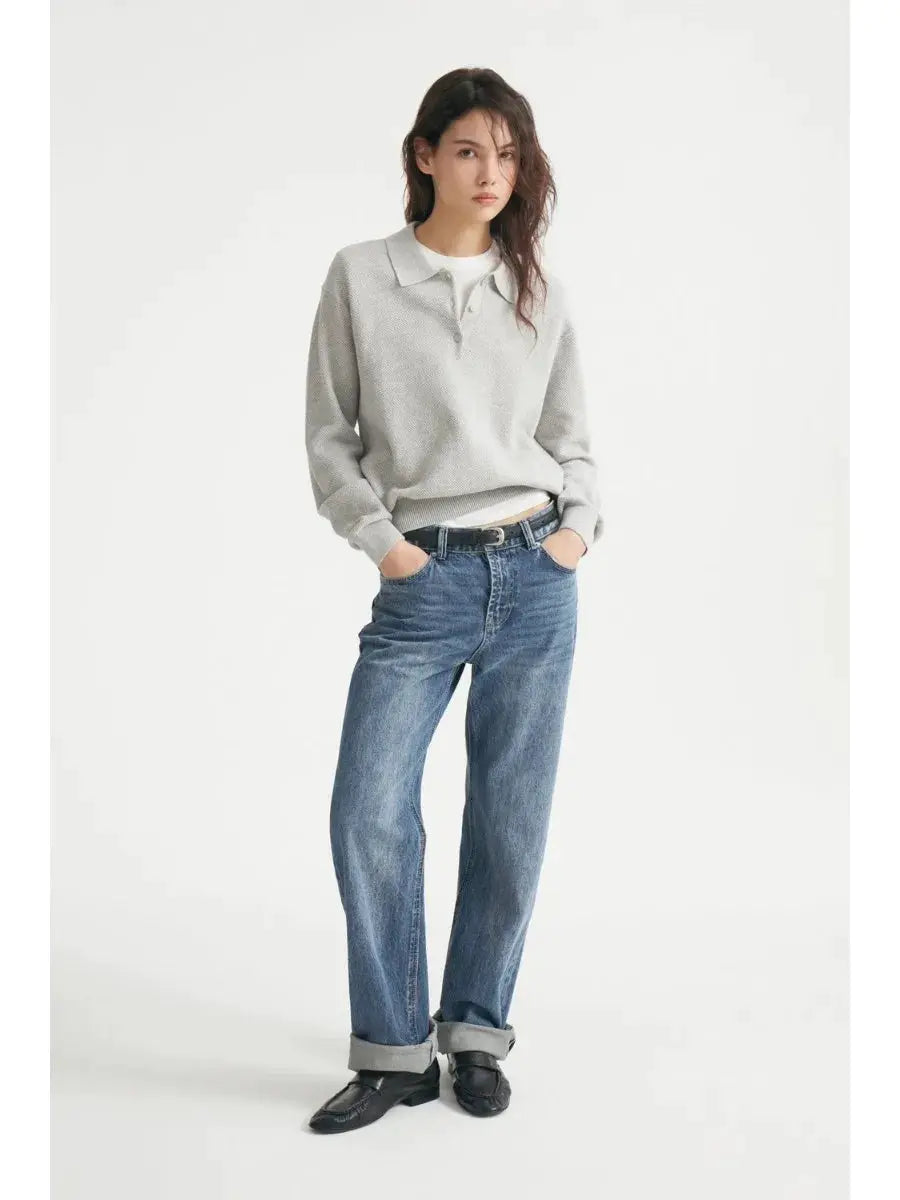 Hirsionsan Winter Women Knitted Set Polo Neck Sweater Wide Leg Pants