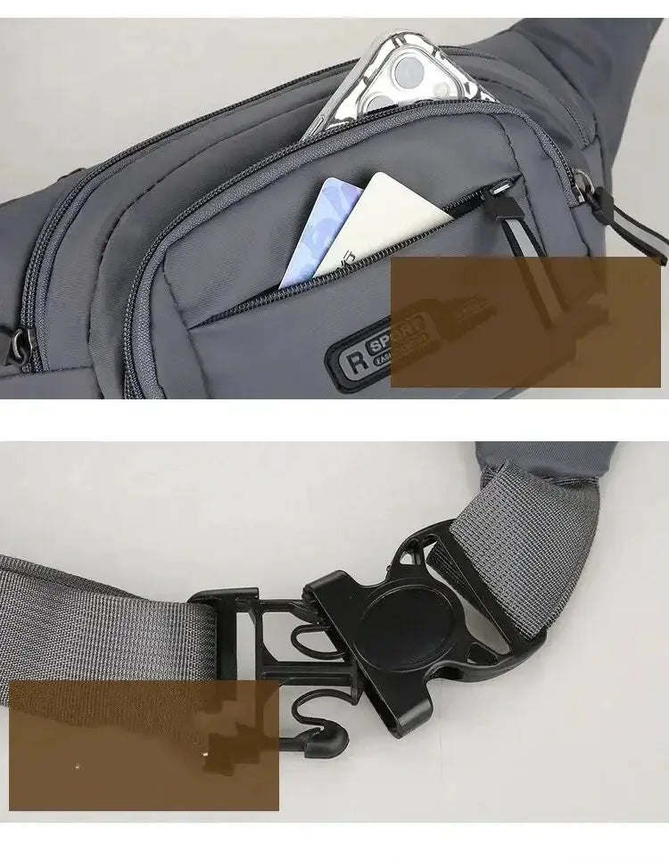 Men canvas fanny waist pack, gray, Simples Market unisex running belt with slim anti-theft design