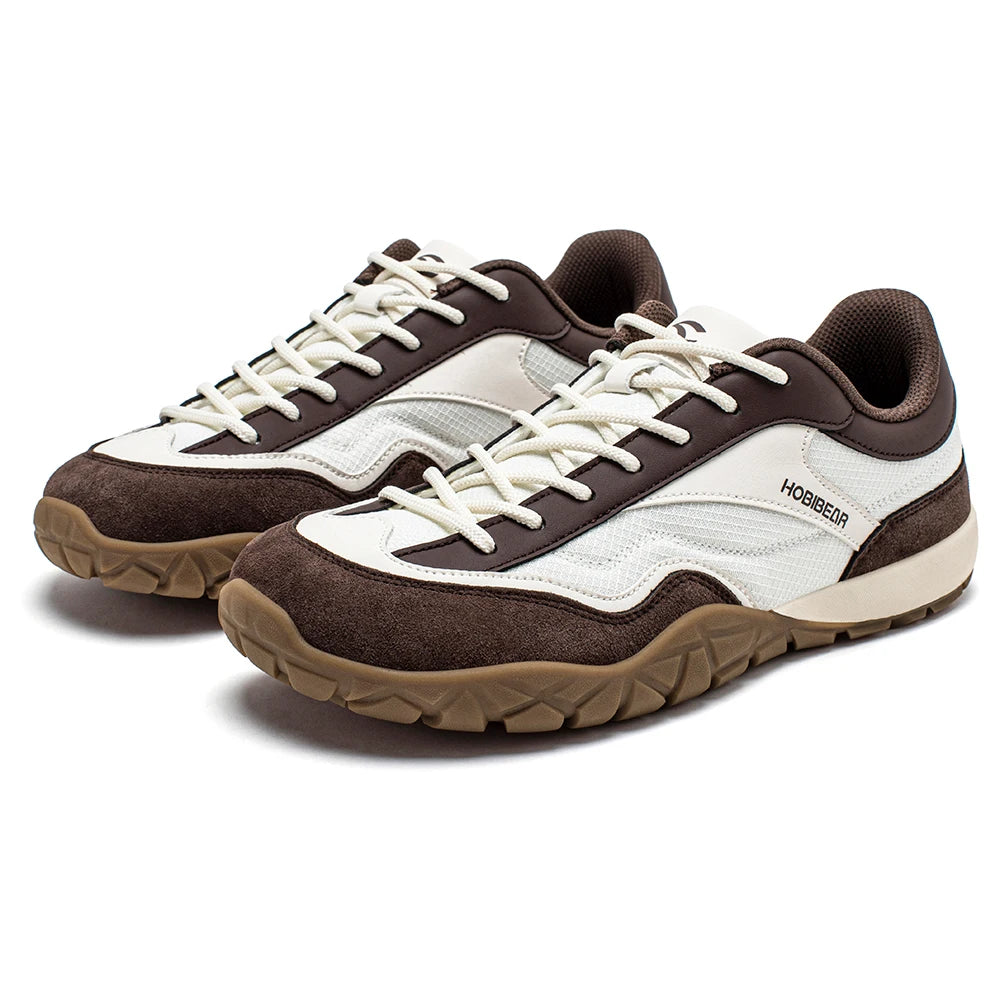 HOBIBEAR wide-width hiking shoes pair in white/brown with suede accents and non-slip gum outsole