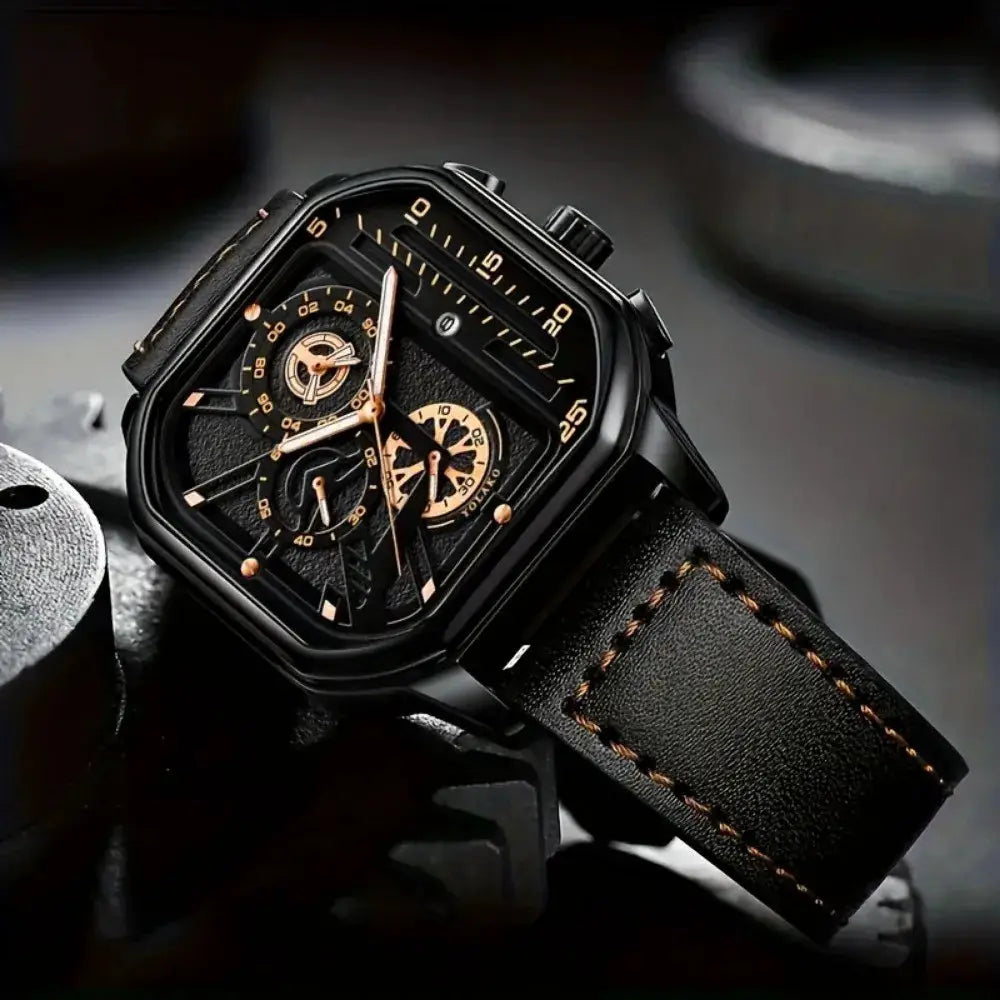 Yolako Luxury Big Dial Mens Square Watch With PU Leather Strap Alloy Case For Casual And Sports