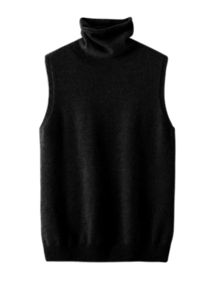 Women 100 Percent Merino Wool Sleeveless Turtleneck Vest Waistcoat Knitwear For Spring Autumn Winter Layering Fashion Tops