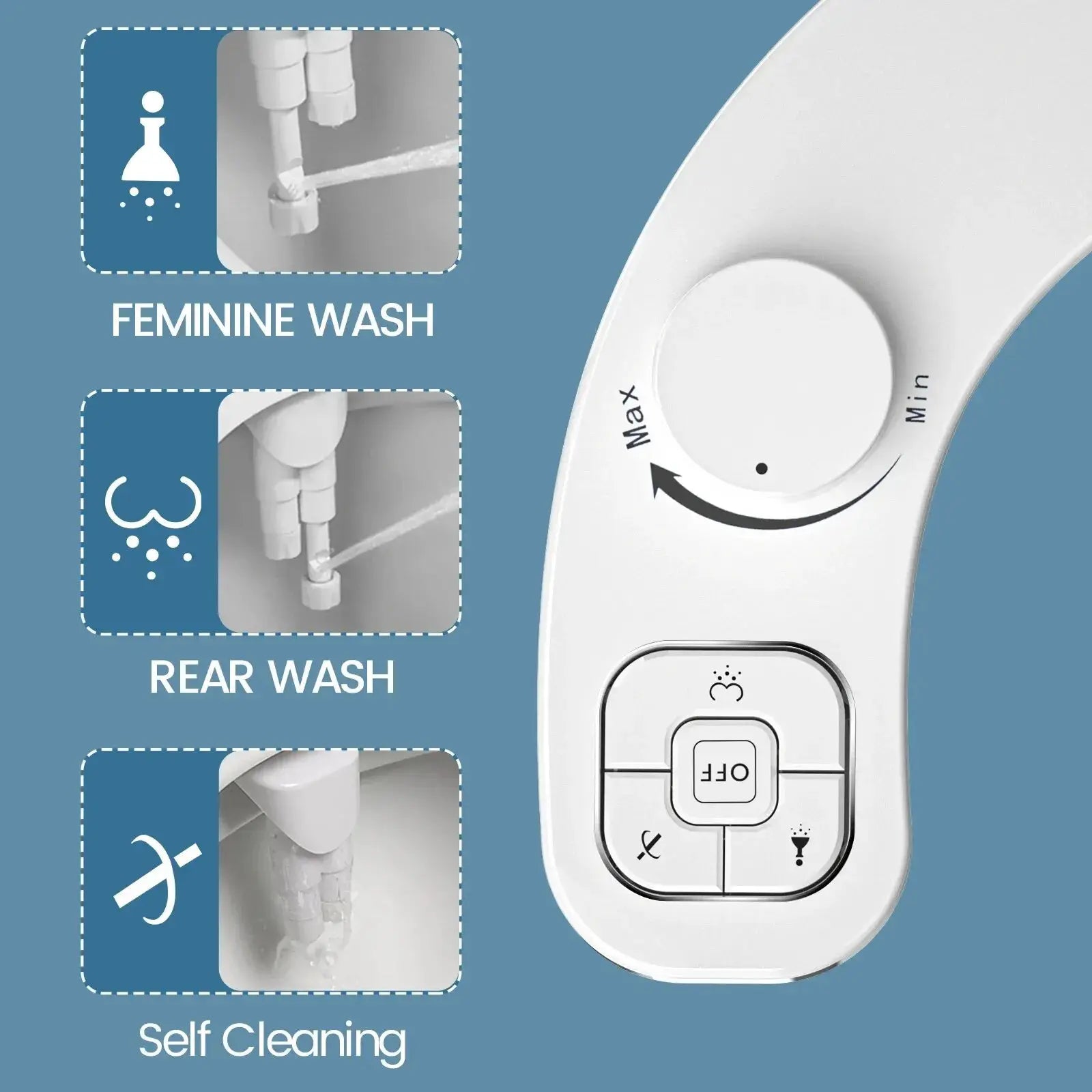 SAMODRA non-electric bidet seat attachment with dual nozzle for frontal and rear wash; white plastic by Simples Market