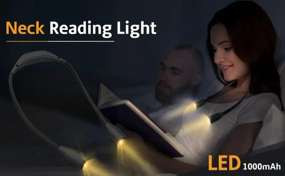 LED neck reading light by Simples Market with 360° flexible arms, USB rechargeable.