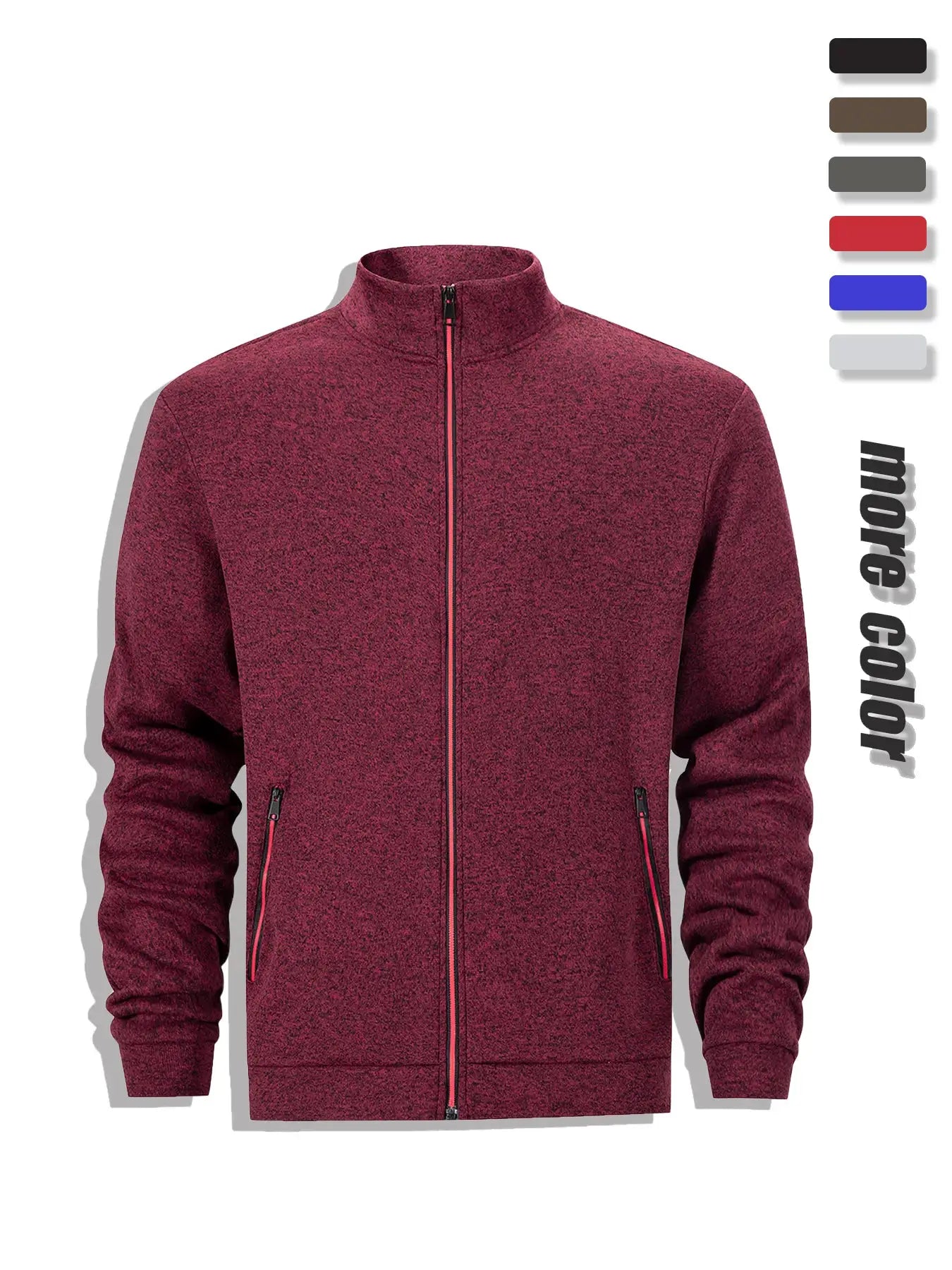 Men's full-zip fleece jacket with stand collar in maroon, windproof outerwear by Simples Market