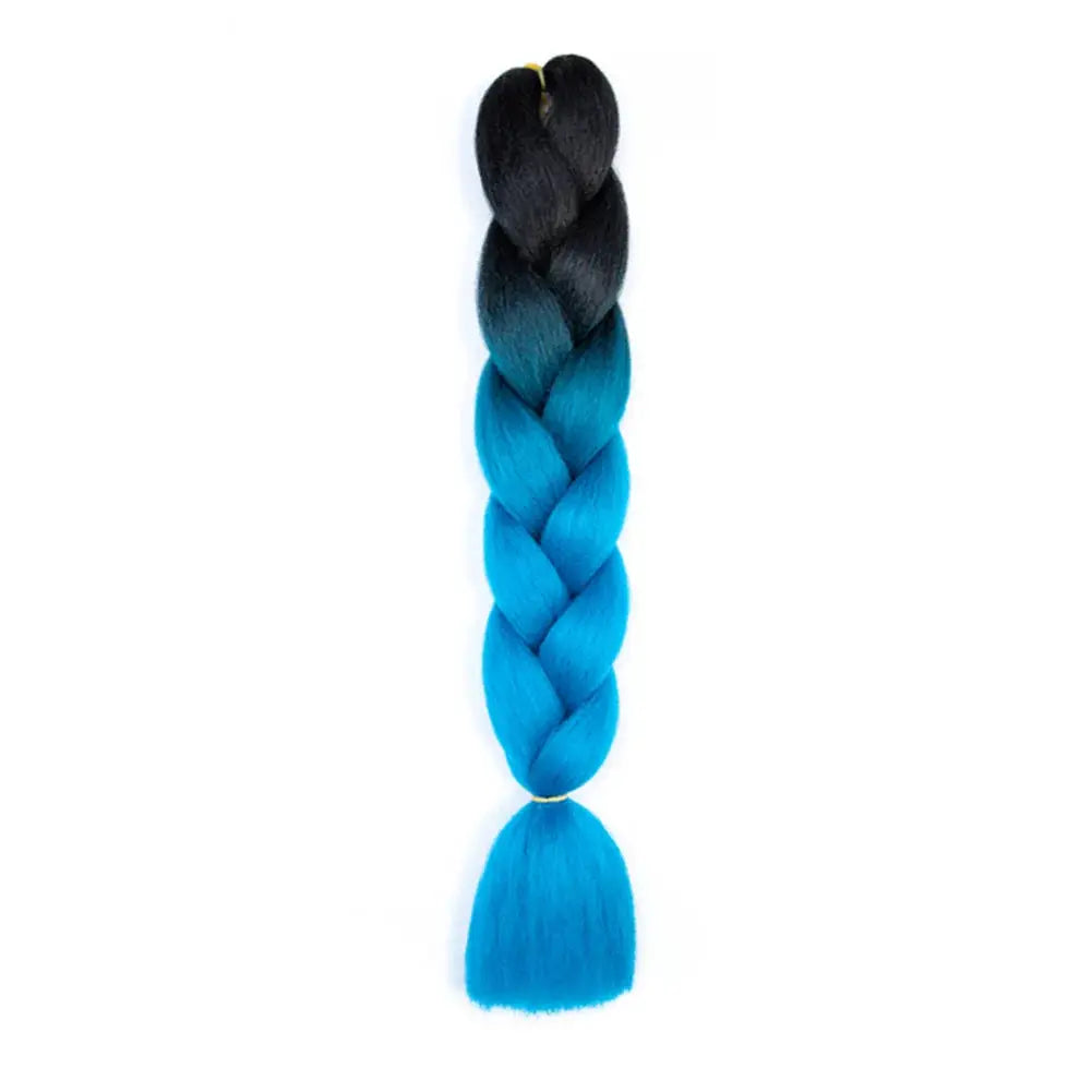 24-inch DIY jumbo braiding hair, Afro ombre from black to bright blue, synthetic crochet braid extensions