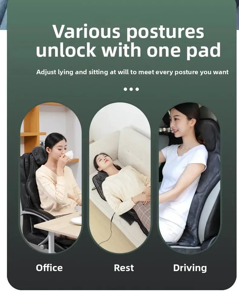 Massage seat cushion by Simples Market, black with heating and adjustable lumbar airbag for home and office use