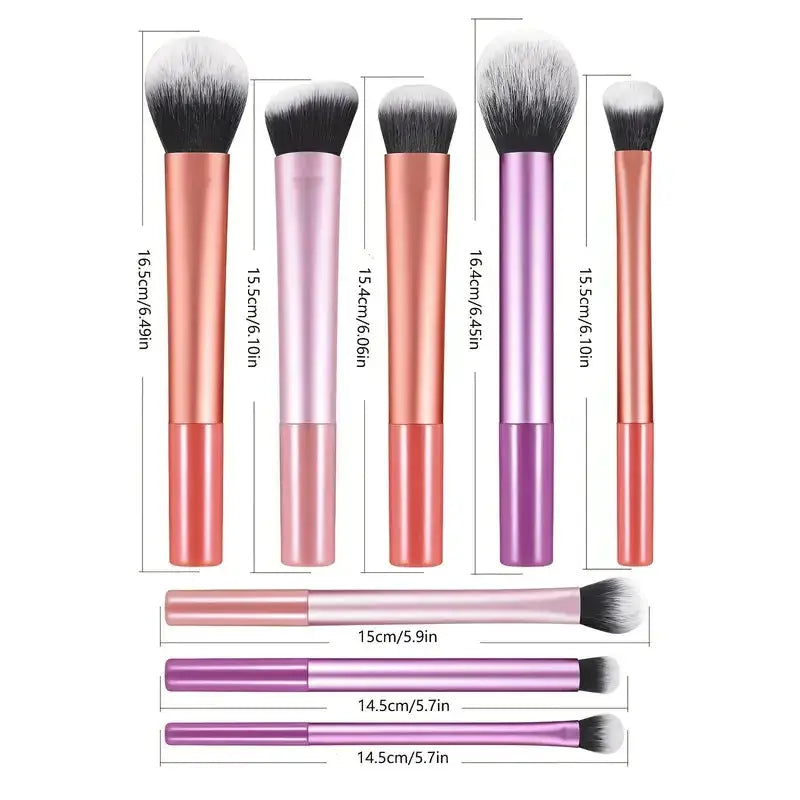 LuxeGlam 8 Piece Makeup Brush Kit With Soft Synthetic Hair For Flawless Blending On Foundation Blush And Eyeshadow