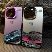 SnowPeak Snow Mountain Sunset Electroplate Phone Case For iPhone 11 To 16 Pro Max Durable Silver Shield