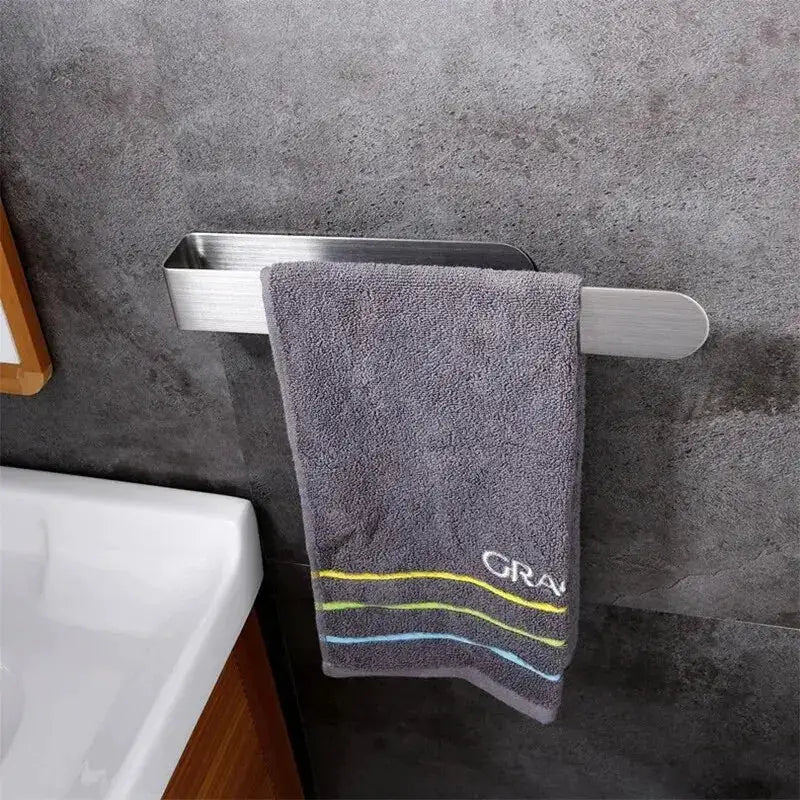 Self Adhesive Towel Rack Stainless Steel Non Drilled Bathroom Kitchen