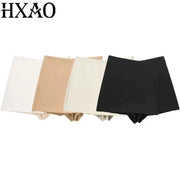 HXAO Women Shorts Skirt 2024 Summer Elegant Casual Party Wear Mid Waist Comfort Polyester Blend White Khaki Black