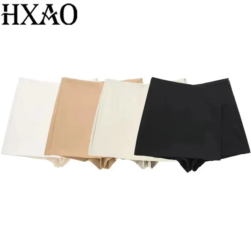 HXAO Women Shorts Skirt 2024 Summer Elegant Casual Party Wear Mid Waist Comfort Polyester Blend White Khaki Black