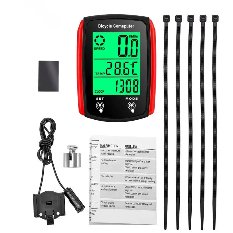 Wired Bicycle Bike LCD Computer Speedometer Odometer Waterproof Backlit Display English For Day Night Cycling
