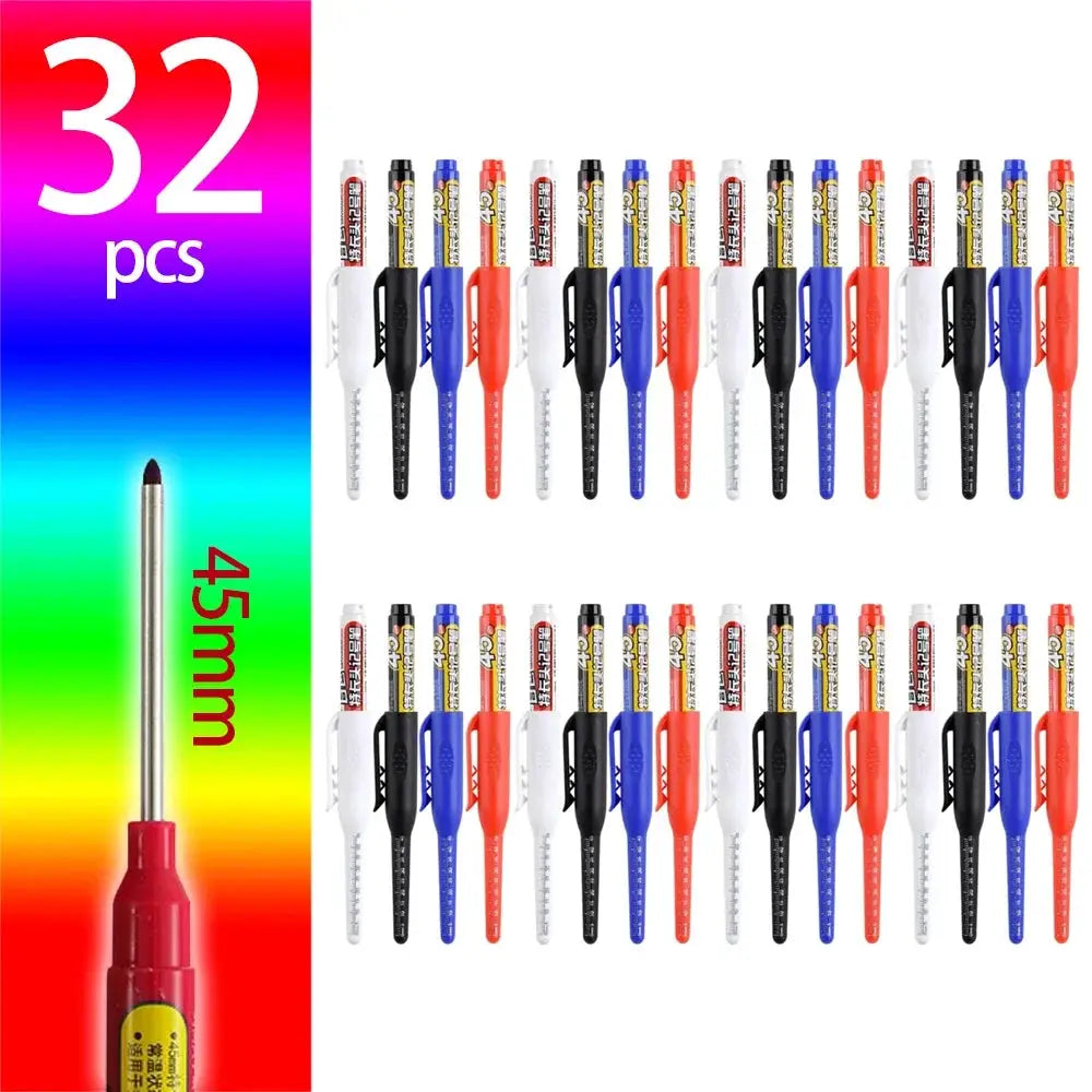 Carpenter marker pen set, 32 pcs, 45mm nib, deep-hole markers in black/blue/red/white by Simples Market