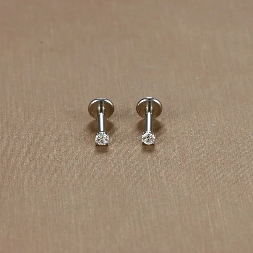 2pc labret/tragus stud earrings set, 16G surgical stainless steel, CZ crystals, Simples Market