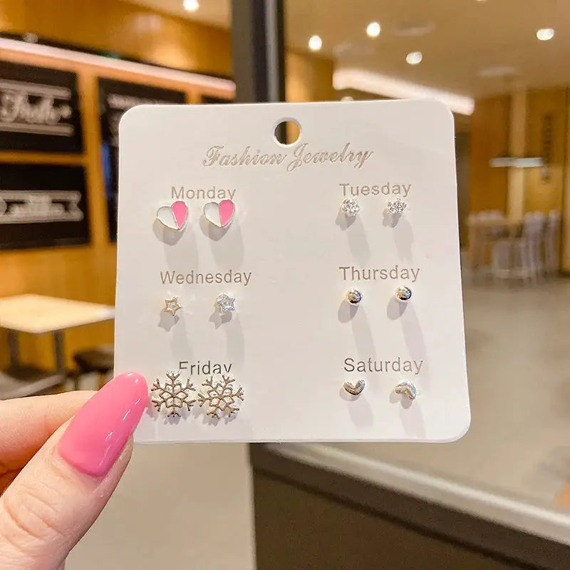 New S925 Silver Needle Stud Earrings Set For Women Girls Simple Cute Exquisite Mini Jewelry Gift Wholesale Direct Sales