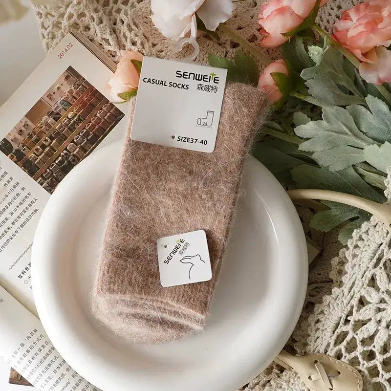 Womens Wool Socks Winter Thermal Tube Socks Thickened With Cashmere Rabbit Hair Black