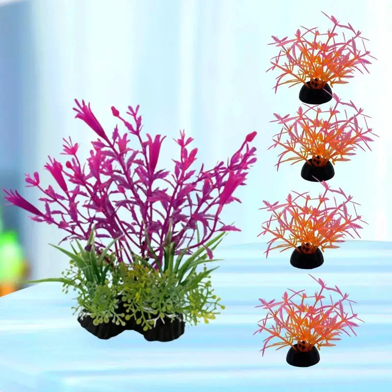 5 Piece Aquarium Plants Ornaments Set Artificial Water Grass Decoration For Fish Tanks