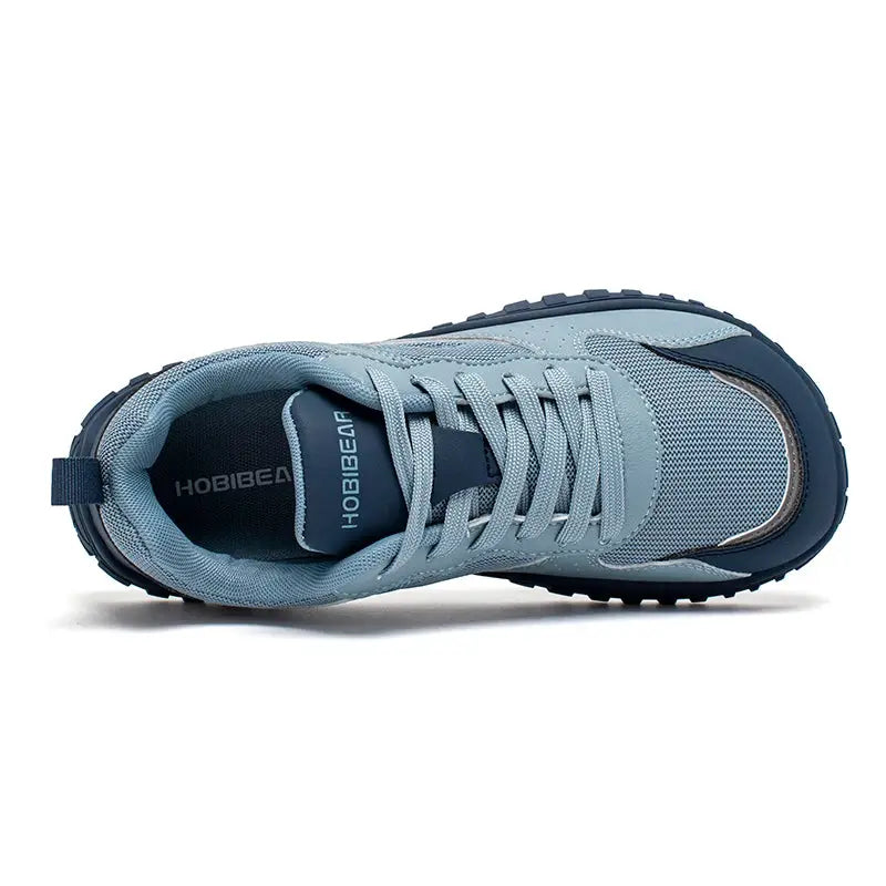 HOBIBEAR unisex wide-toe sneakers, blue mesh upper with lace-up closure and rugged outsole