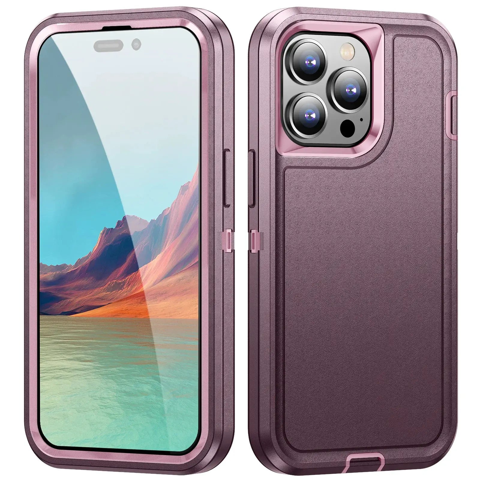 3 in 1 Defend Armor shockproof iPhone case in pink with plastic frame and TPU back, by Simples Market