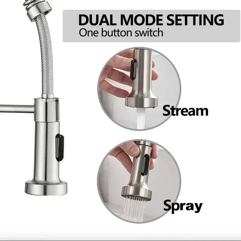 PHANCIR brushed nickel kitchen faucet with pull-down sprayer, compact single-handle, 1/3-hole adaptable, Simples Market