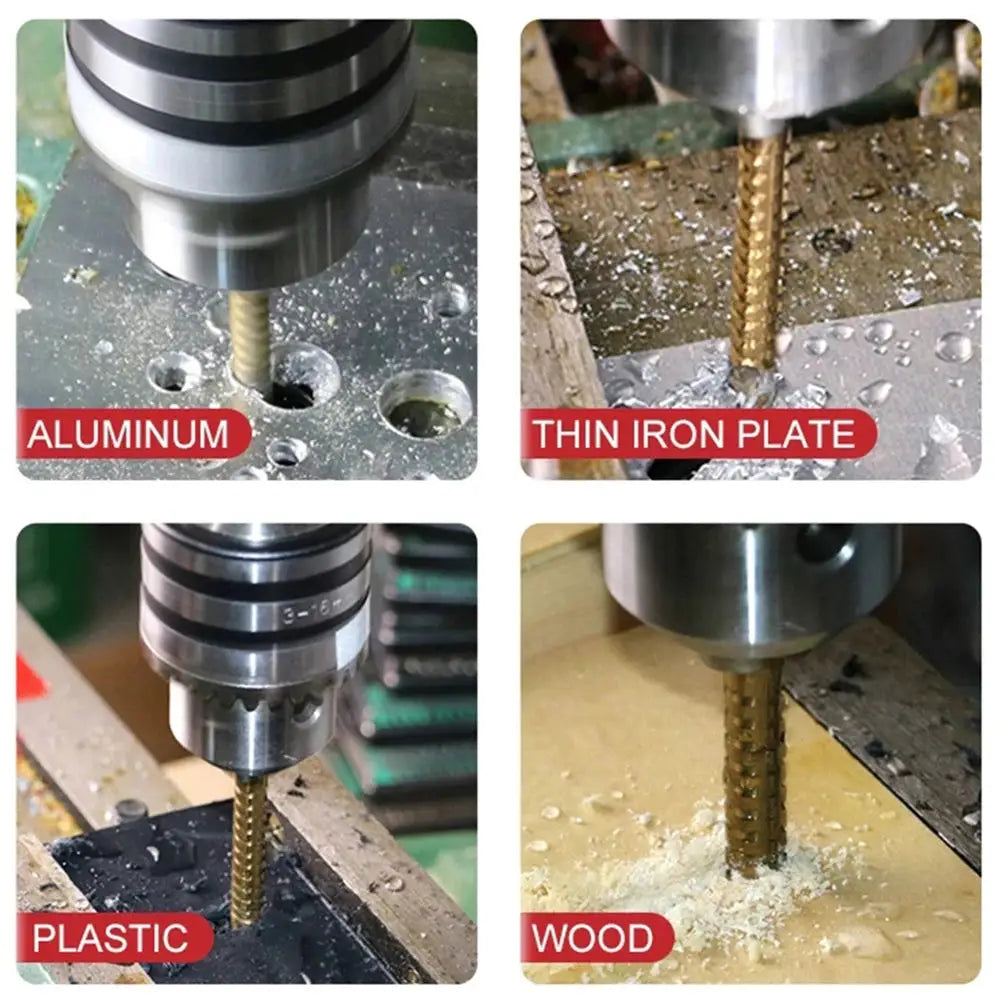 Six Piece Titanium Coated Step and Saw Drill Bit Set for Woodworking and Metal 4 to 12 mm 4 to 20 mm 4 to 32 mm