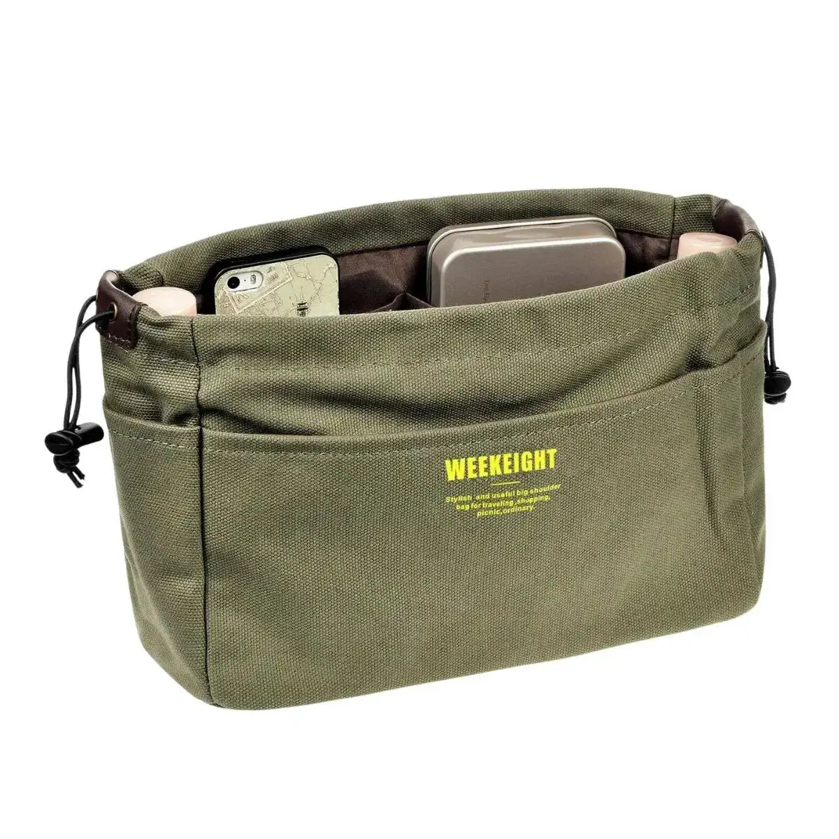VoyageCraft Canvas Drawstring Storage Bag with Multiple Pockets Lightweight Portable Travel Organizer