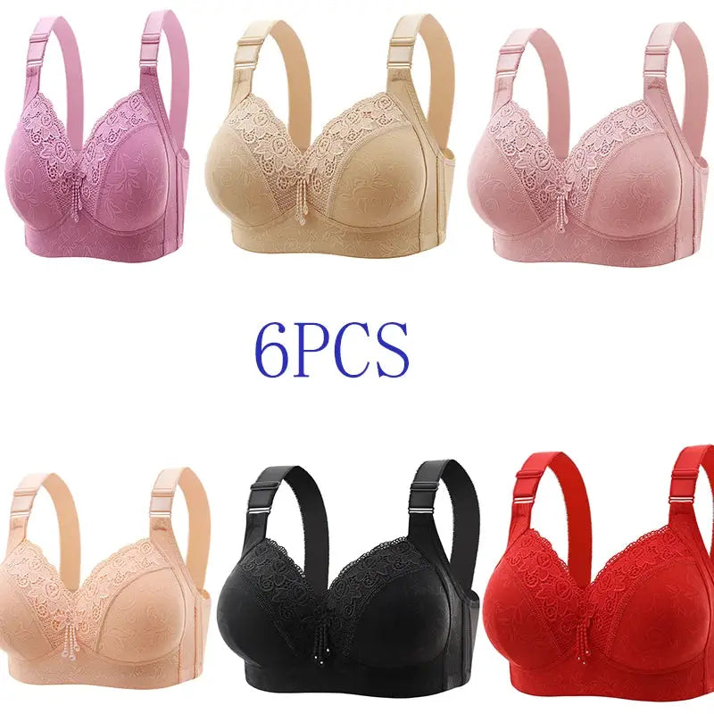 Womens lace bras 6-pack by Simples Market in assorted colors with floral lace
