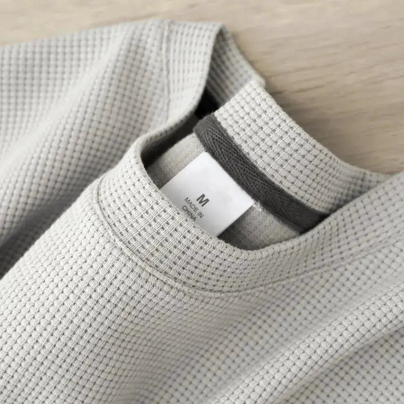 Waffle Knit Short Sleeve T Shirt For Men And Women Summer Japanese Round Neck Loose Casual Solid Color