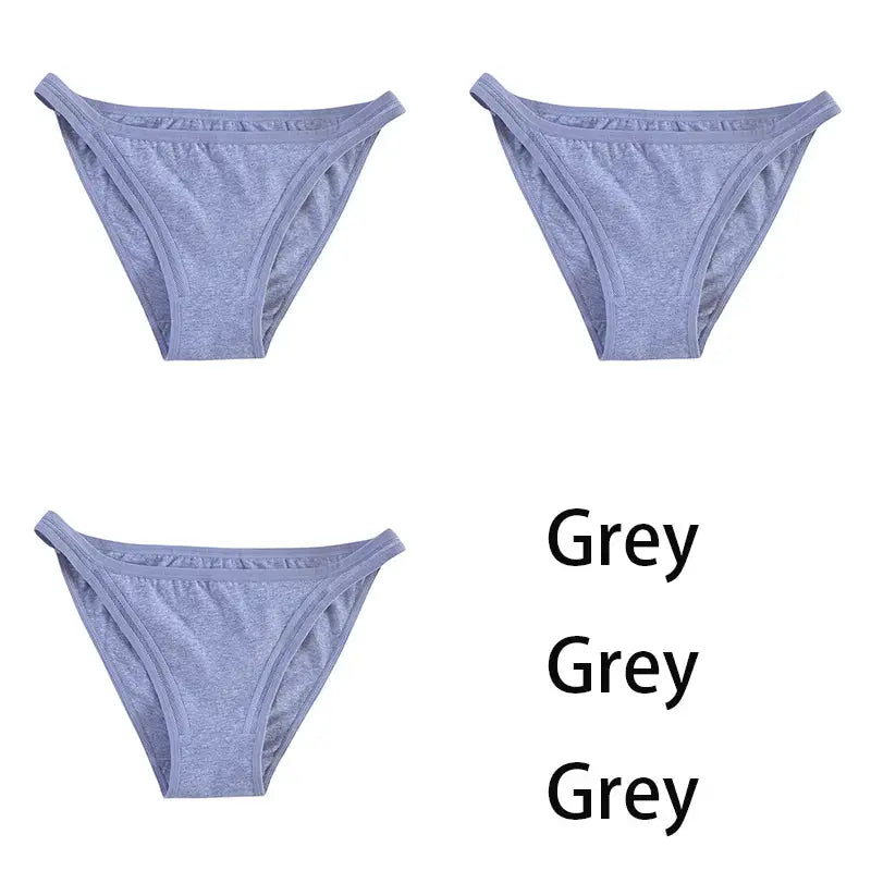 3-pack women's gray cotton bikini panties set; solid color briefs with comfortable fit.
