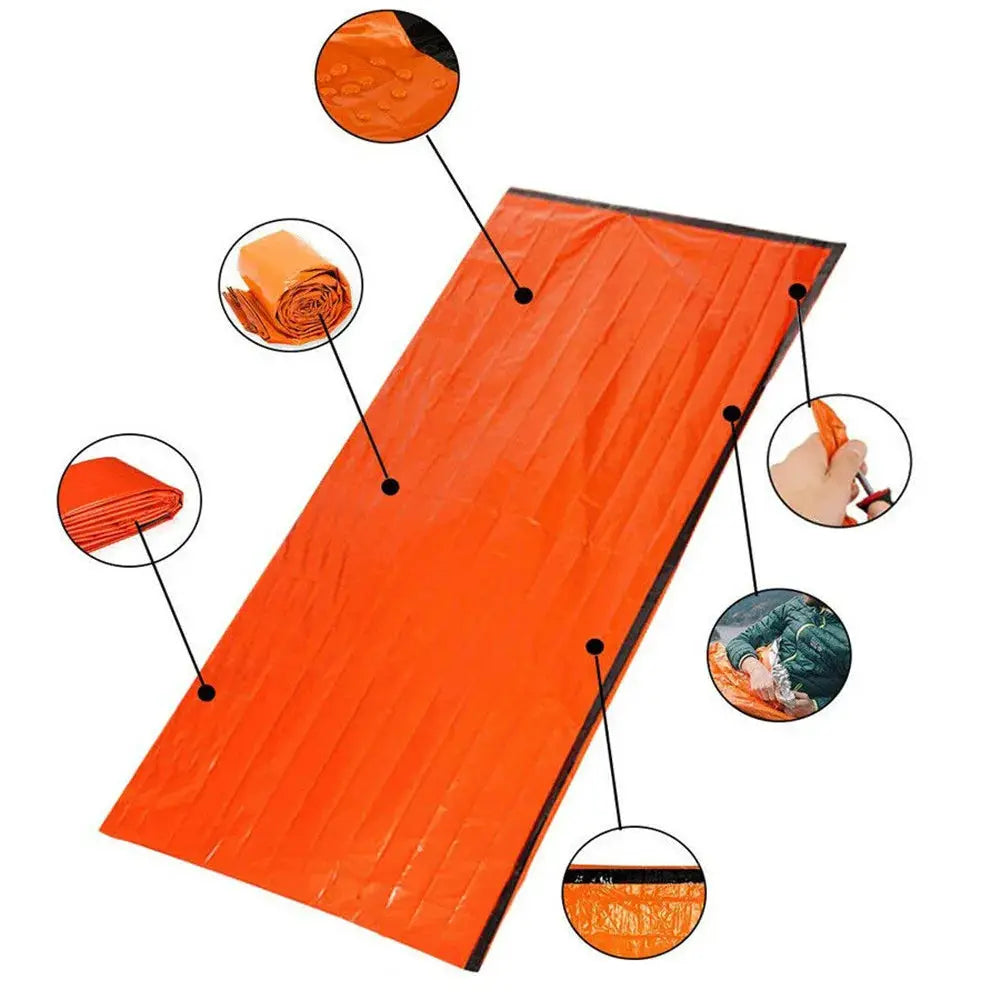Portable waterproof emergency survival sleeping bag Mylar blanket, orange outdoor camping gear by Simples Market