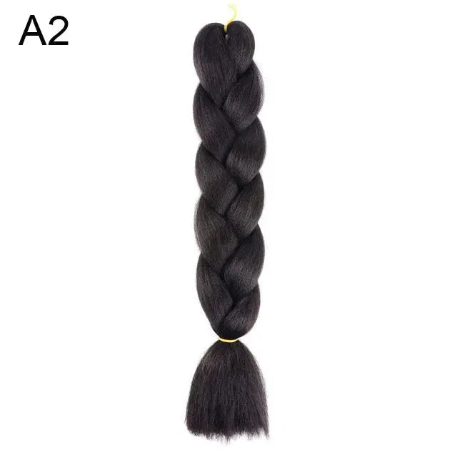 24-inch synthetic yaki braids hair jumbo braid extension, black with yellow ties