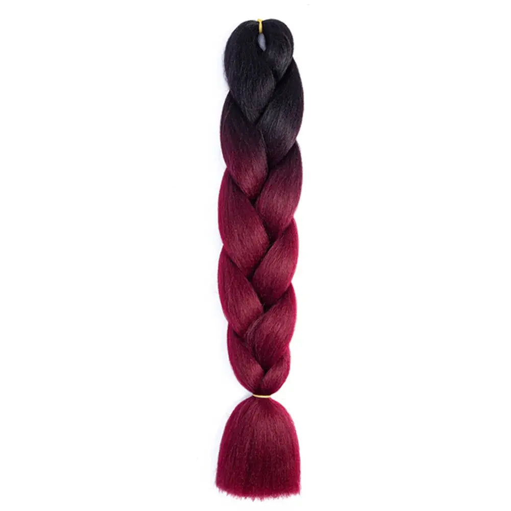 24-inch jumbo braiding hair extension, afro ombre from black to burgundy, synthetic