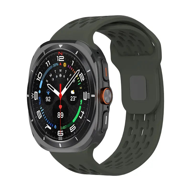 Marine Band silicone strap for Samsung Galaxy Watch Ultra 47mm, olive green perforated bracelet