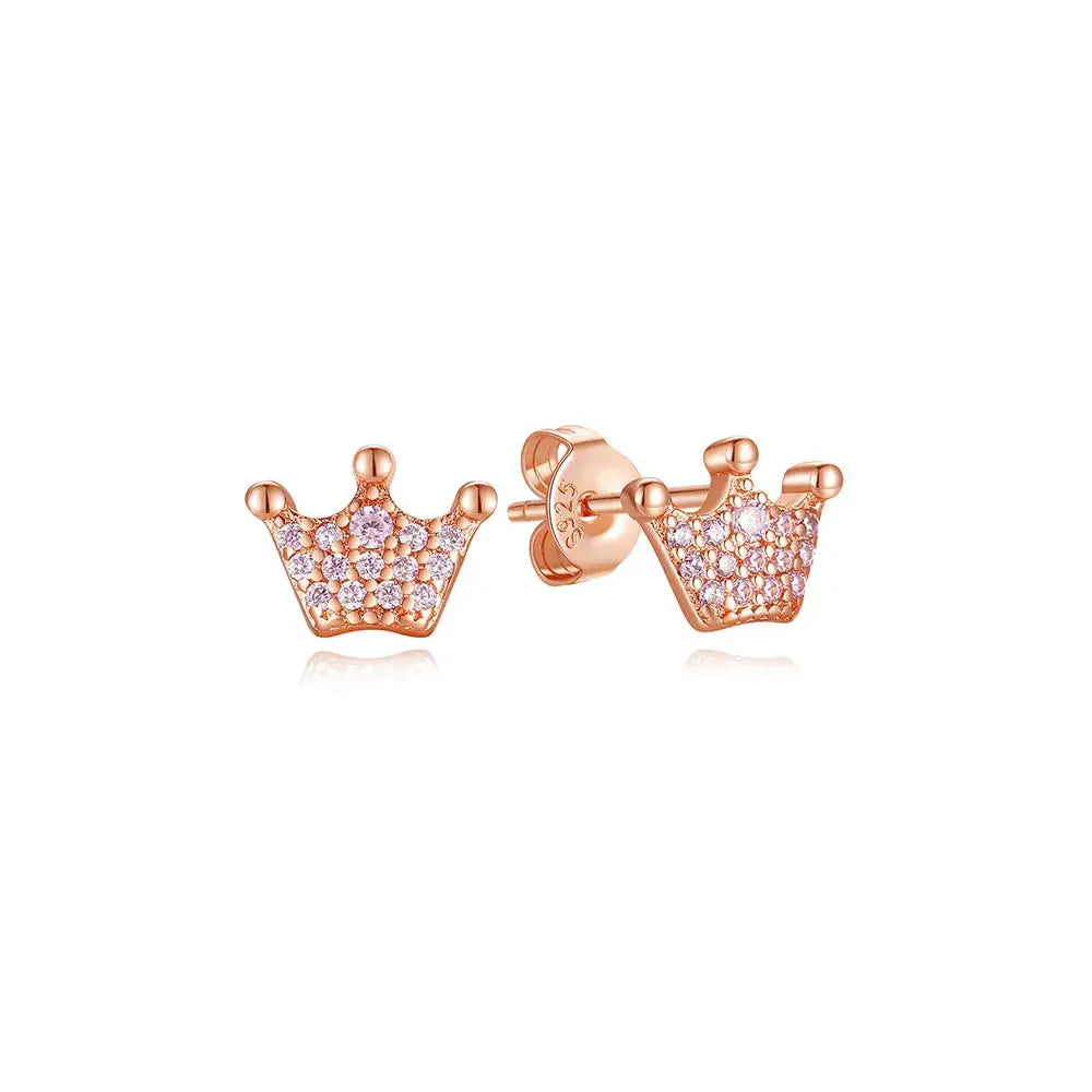 925 Sterling Silver Stud Hoop Earrings For Women Crystal Zircon Rose Gold Crown Heart Infinity Bee Design Jewelry