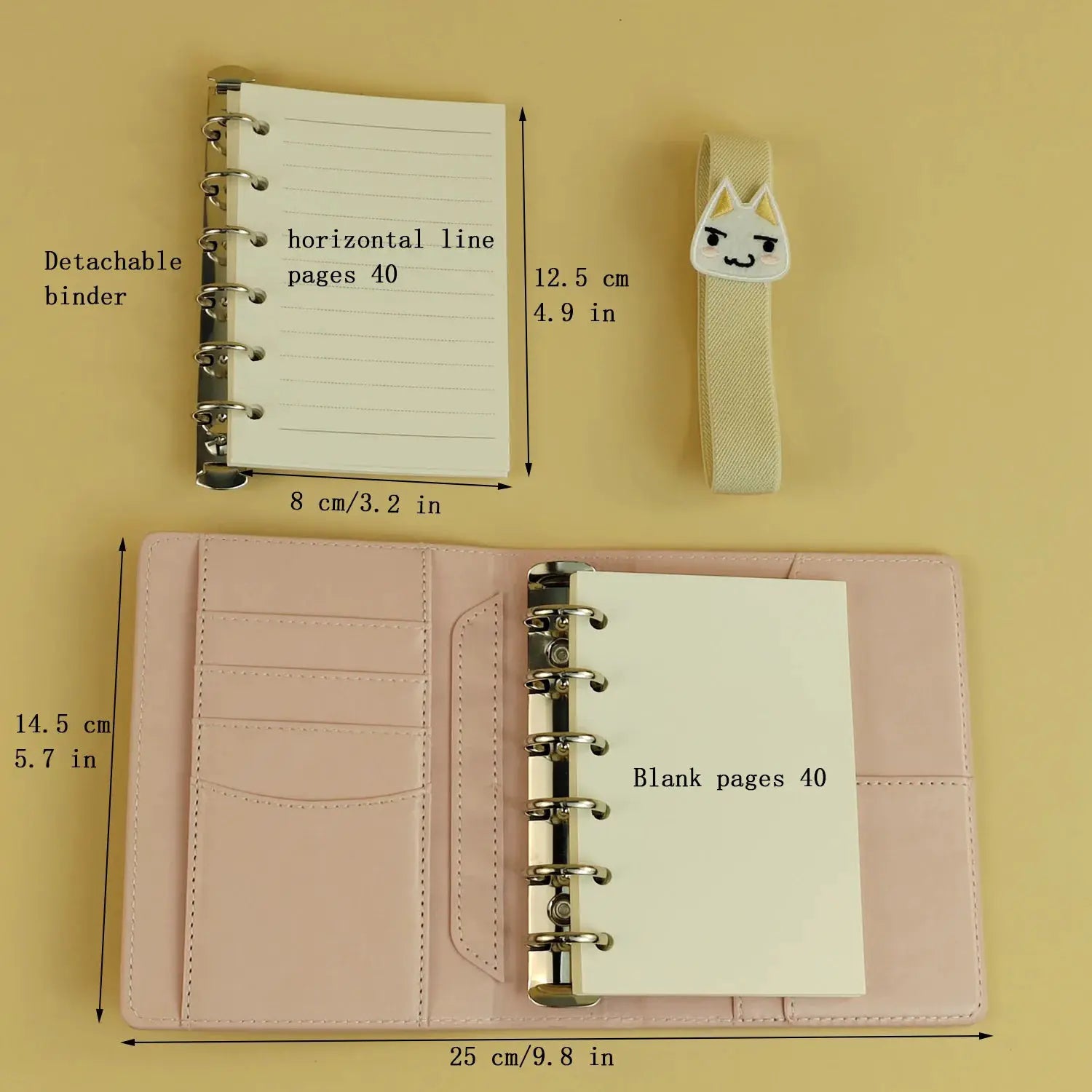 Simples Market two A7 faux-leather binders with detachable rings; pink binder, 40 lined + 40 blank pages