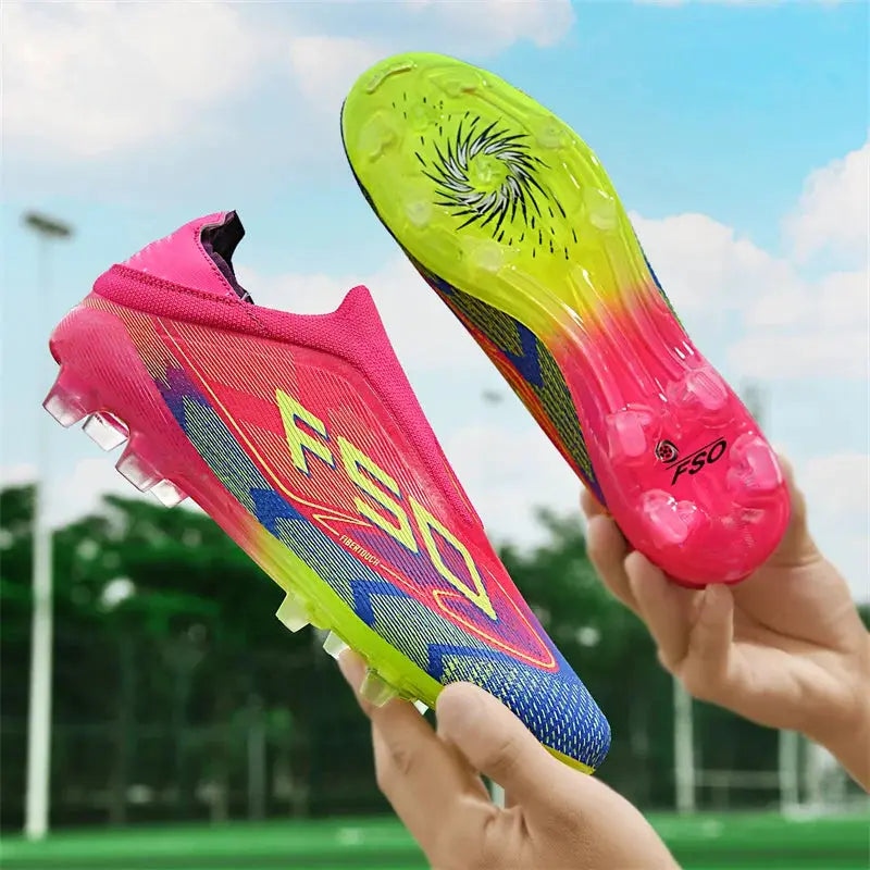 Mens Football Boots Non Slip High Top Futsal Sneakers Breathable Microfiber Upper For Outdoor Grass Fields