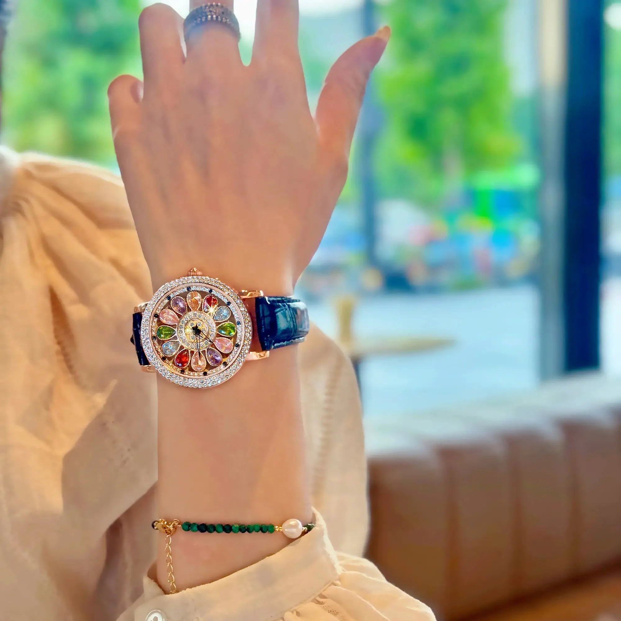 LustreTime Womens Quartz Watch With Colorful Rhinestone Inlay And Alluring Rotatable Dial Durable Construction
