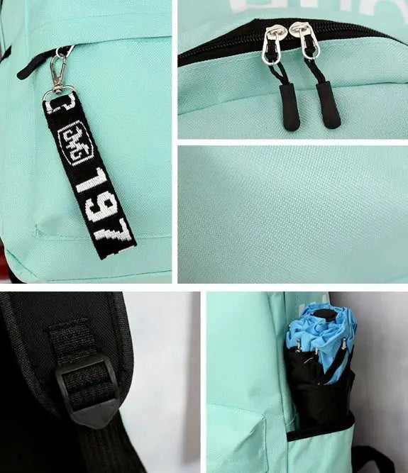 Simples Market fashion trend backpack in mint teal with dual zippers and side pocket.