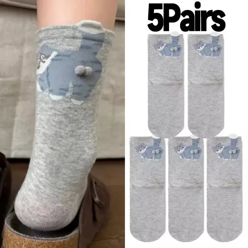 3D Cute Cat Socks Black And White Cotton Socks For Women And Girls Breathable Soft Kawaii Gift Sock Set