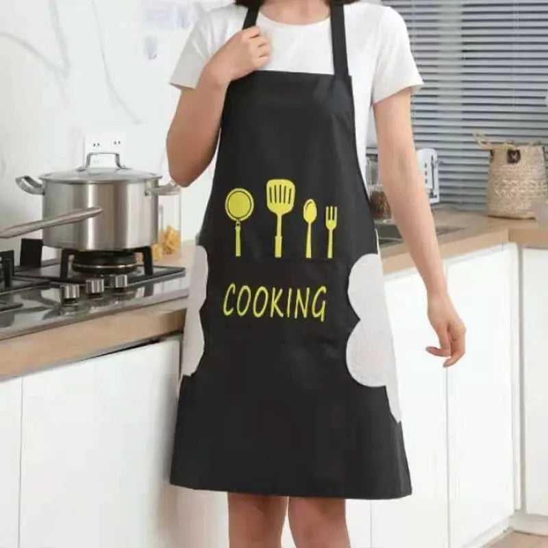 Waterproof Oilproof Sleeveless Kitchen Apron With Front Pocket And Integrated Hand Towels For Home Cooking